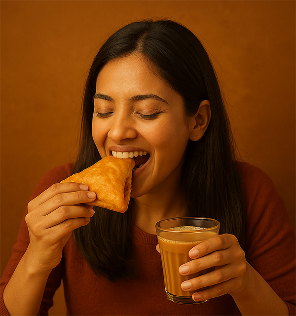 Someone enjoying a Chai Patty with chai